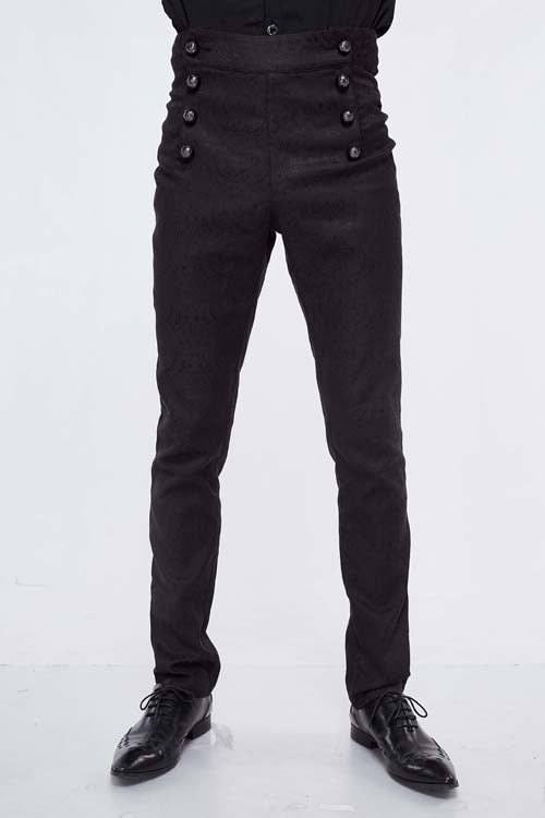 Black Gothic Wedding High Waist Slim Fit Jacquard Western Style Mens Pants
