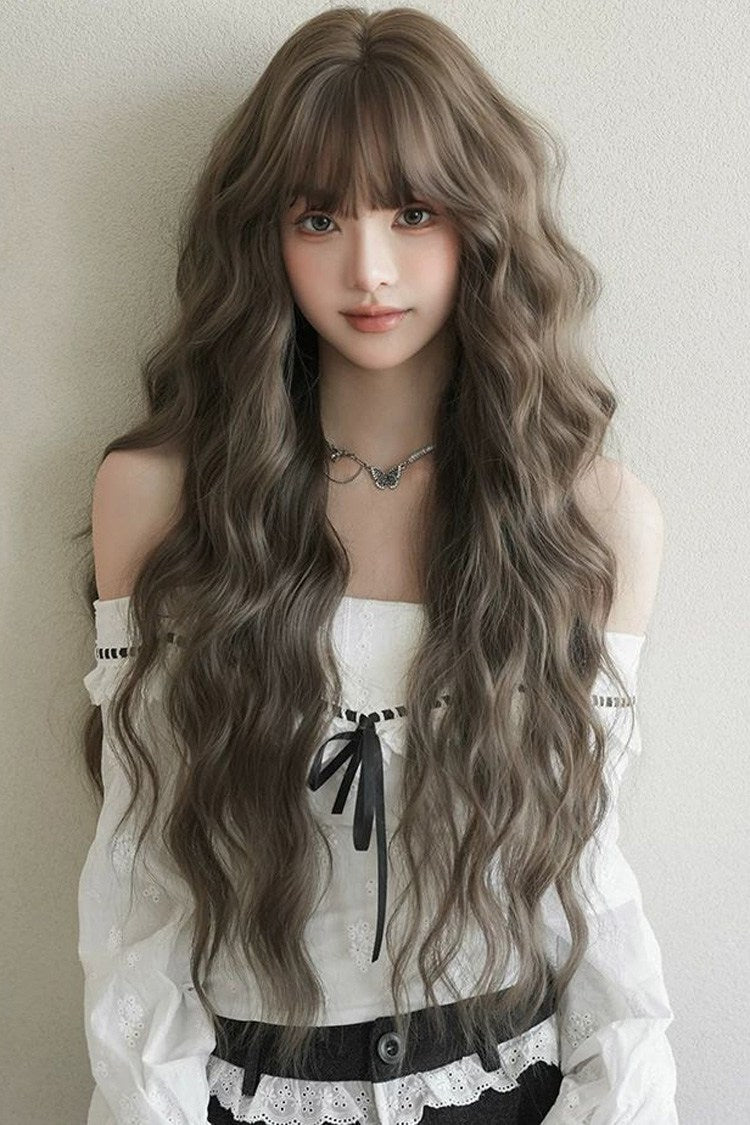 Hazelnut Ash Brown Fluffy Natural Water Wave Curly  Sweet Daily Lolita Long Wig