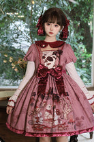 Red Short Sleeves Rabbit Sunflower Print Ruffle Embroidery Bowknot Sweet Lolita Dress