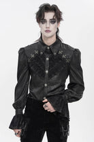 Black Cross Spider Turn-down Collar Long Trumpet Sleeves Printed Lace Men's Gothic Shirt