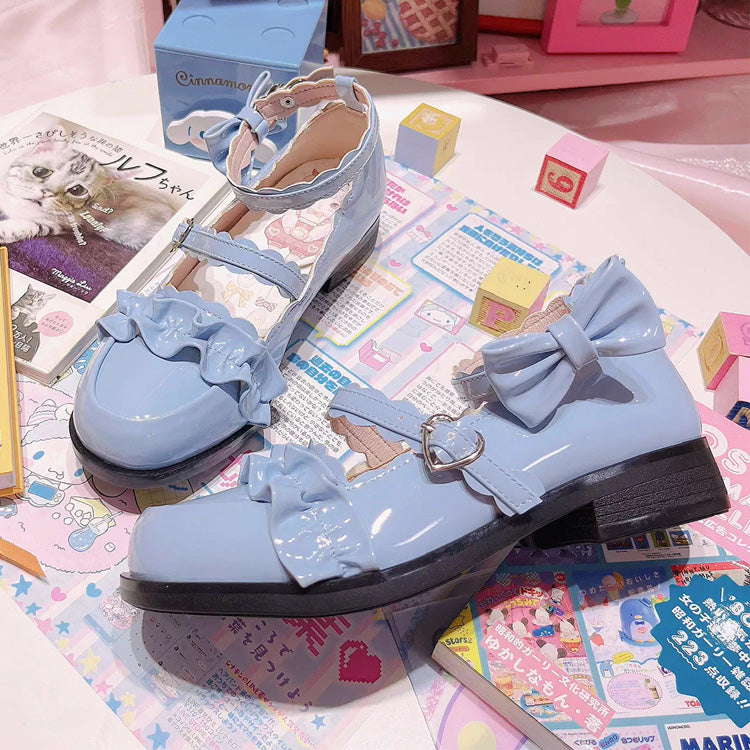 Sweet Ruffle Bowknot Japanese Lolita Shoes 15 Colors
