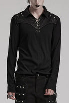 Black Lapel Collar Long Sleeves Stitching Mens Steampunk T-Shirt