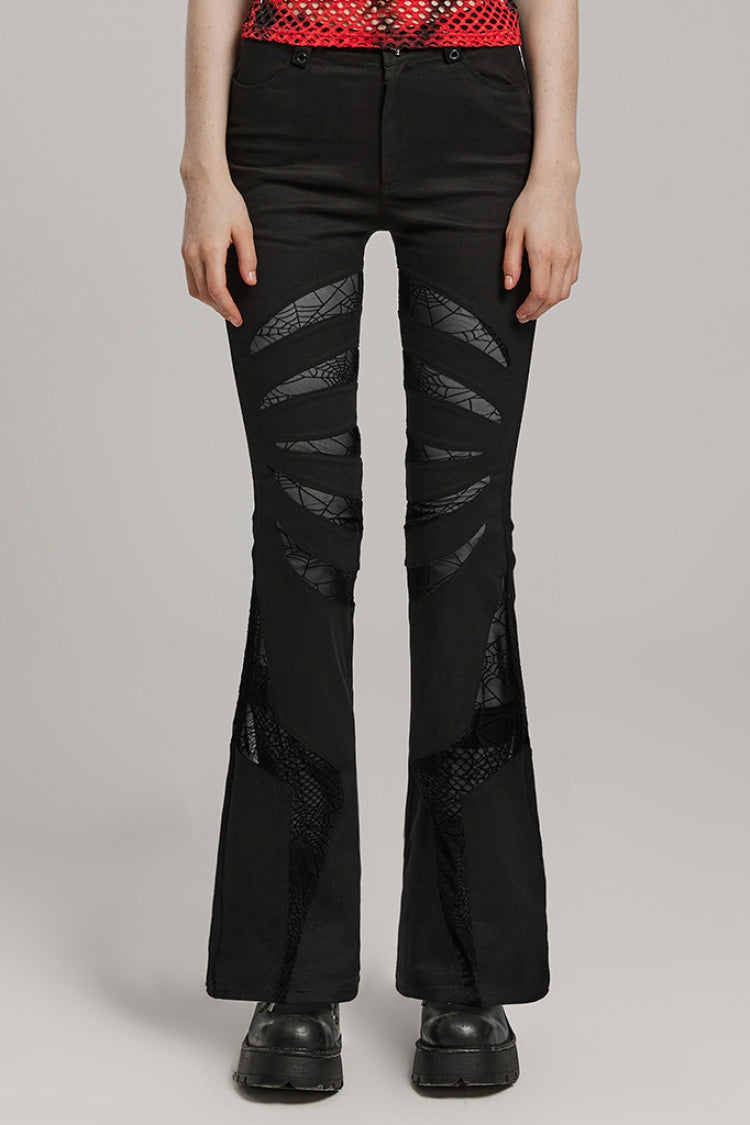 Spiderweb Claw Print Mesh Women's Gothic Flared Pants 2 Colors