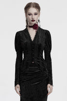 Black V Collar Long Puff Sleeves Women's Gothic Blouse