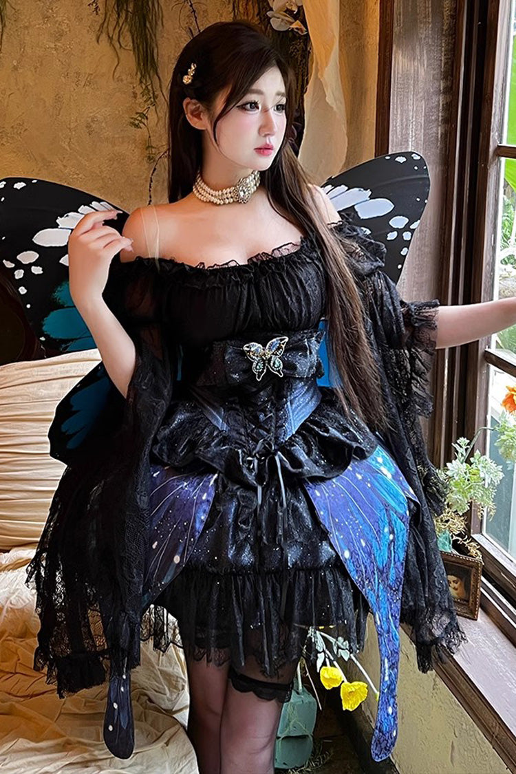Black [Sparkling Butterfly] Print Bowknot Sweet Lolita Skirt