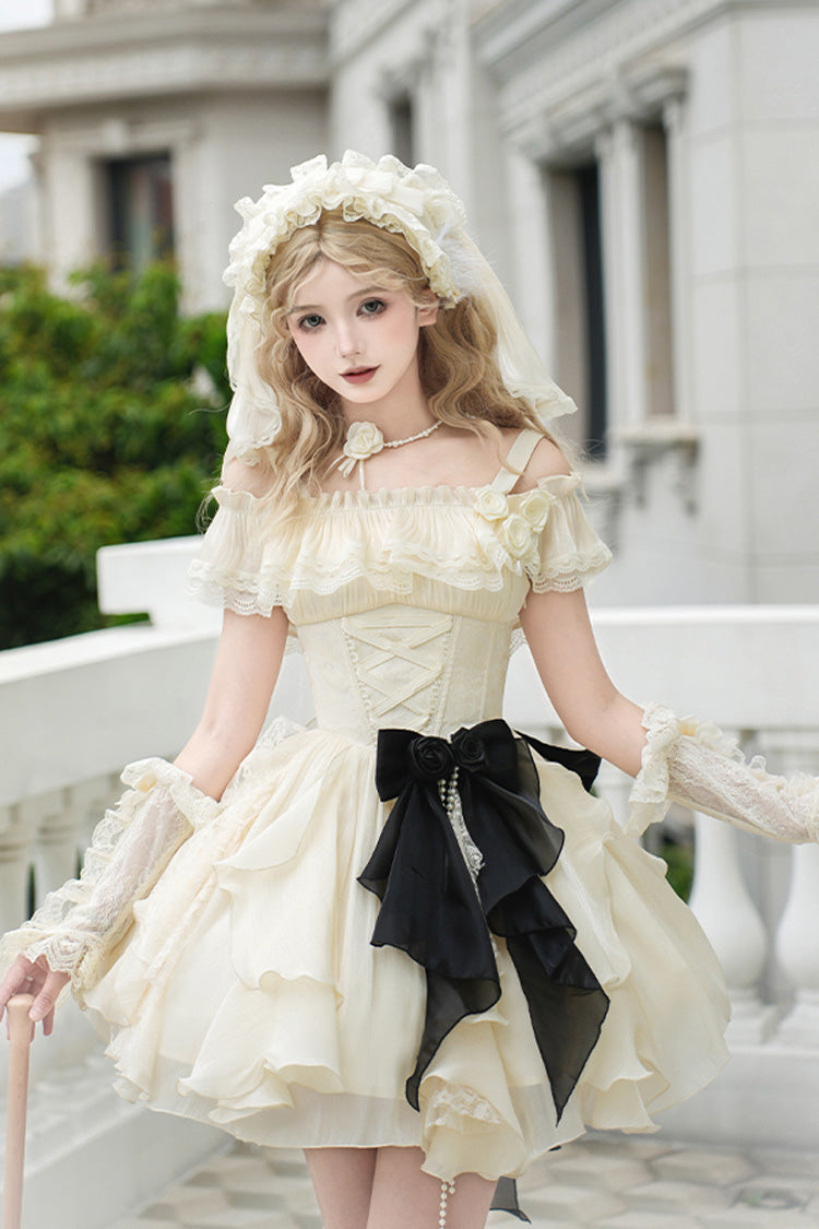 Ivory [Moonlight Variations] Sleeveless Ruffle Lace-Up Sweet Lolita Jsk Short Dress