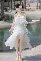 White Sleeveless Summer Beach Women's Lace Sweet Lolita Three-Piece Swimsuit Set