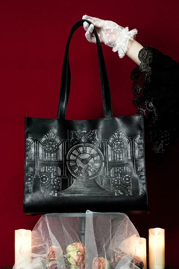 Black [Clock Tower] Printed Gothic Lolita Handbag
