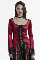 Red Long Sleeves Gradient Irregular Women's Gothic Blouse