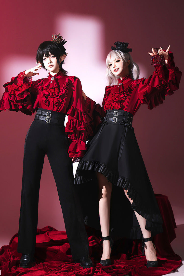 Black [Day and Night Song] Long Sleeves Ruffle Ouji Gothic Lolita Skirt Blouse
