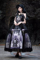 Black/Blue [Skull Magic] Print Ruffle Bowknot Gothic Elegant Lolita Skirt Two-Piece Set