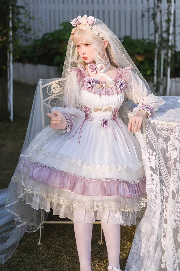 Purple [Spring of Boliya] Long Sleeves Multi-Layered Ruffle Bowknot Lace Lace-Up Sweet Princess Lolita Dress