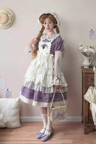 Purple [Mist over Flowers Along the Path] Lapel Collar Long Sleeves Embroidery Bowknot Lace Sweet Lolita Dress