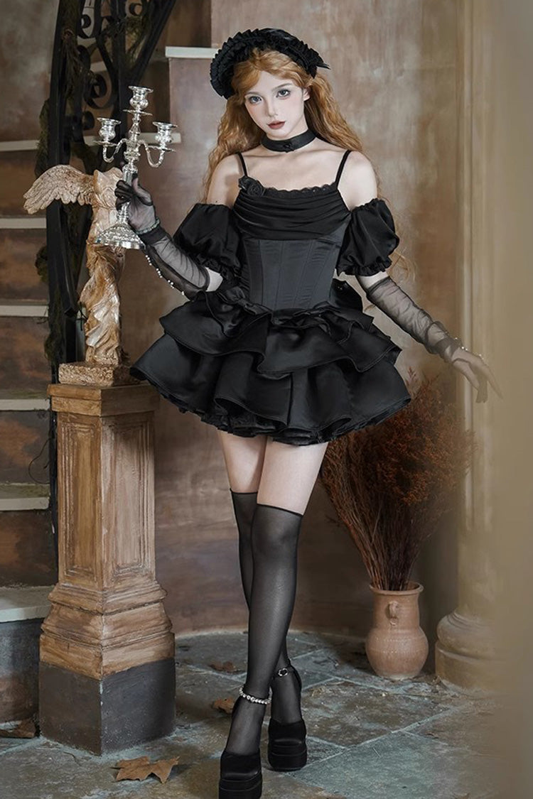 Black [Duet] Sleeveless Double-Layered Ruffle Bowknot Gothic Elegant Gorgeous Lolita Jsk Dress