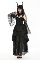 Black Off Shoulder Long Puff Sleeves Cut-Out Lace Women's Gothic Cape