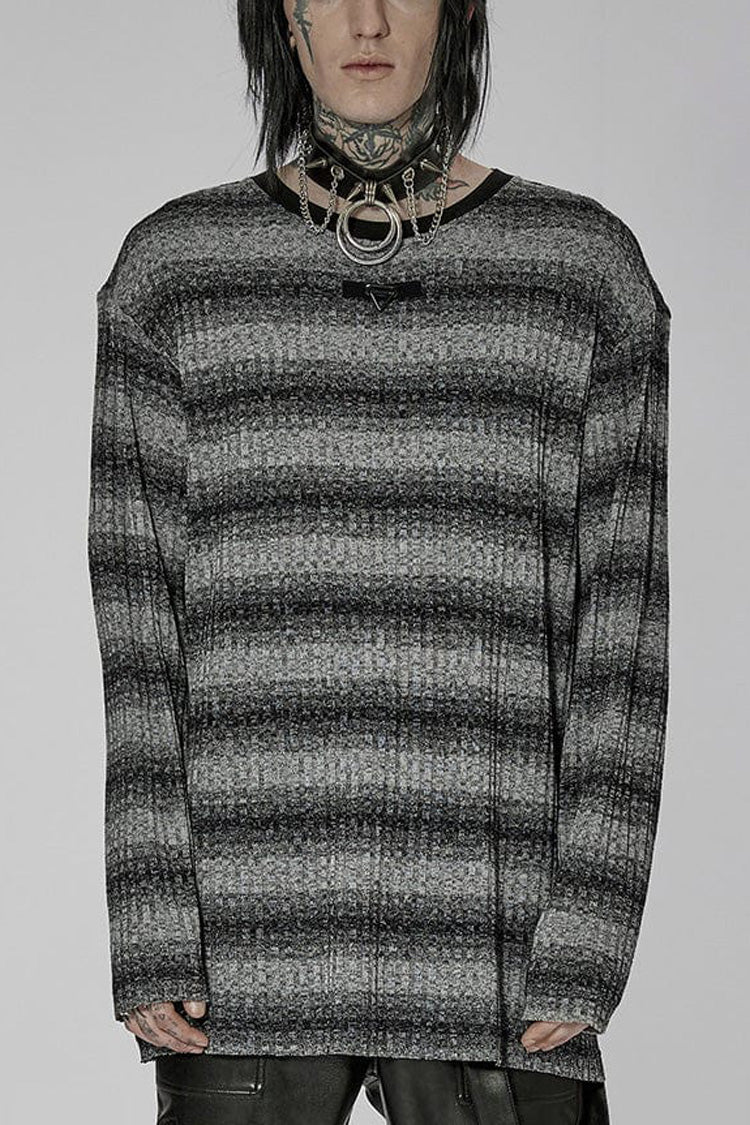 Round Collar Long Sleeves Striped Print Men's Steampunk Sweater 2 Colors