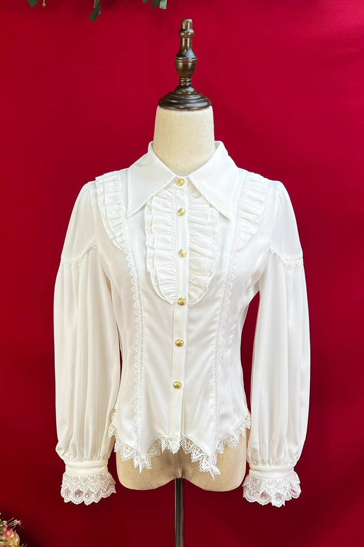 [Late Night] Lapel Collar Long Sleeves Ruffle Lace Slim Sweet Lolita Blouse 6 Colors
