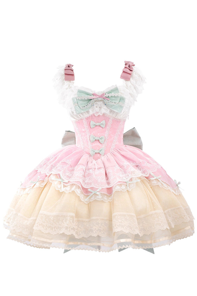 Pink [Parfait Romance] Sleeveless Ruffle Bowknot Lace Sweet Elegant Ballet Lolita Jsk Dress