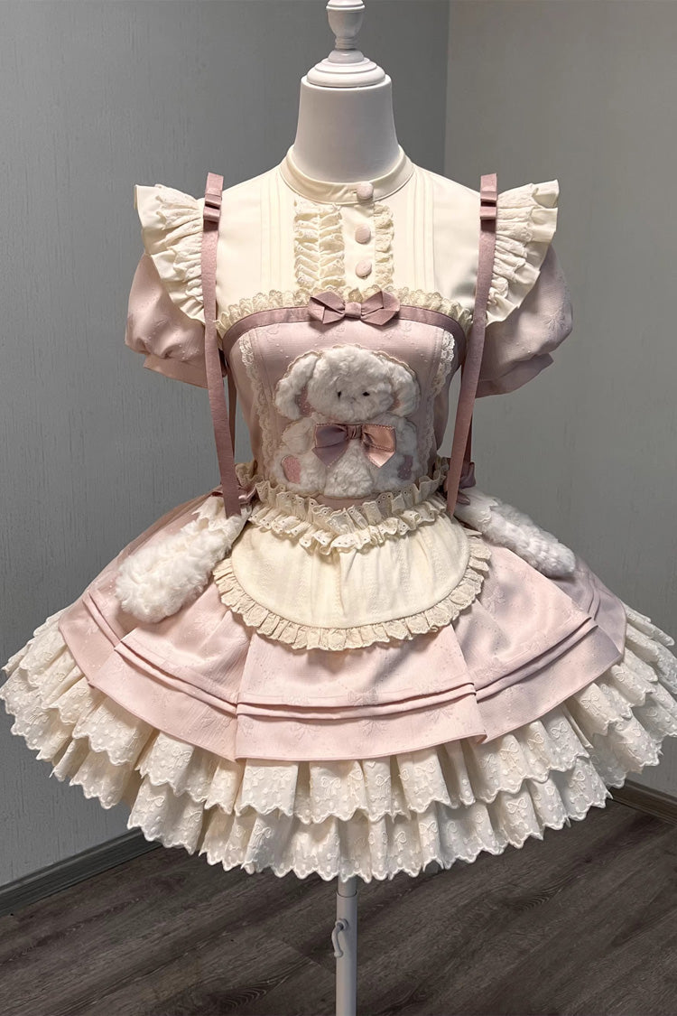 Pink [Rabbit Trap] Short Sleeves Triple-Layered Ruffle Bowknot Sweet Lolita Dress