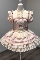 Pink [Rabbit Trap] Short Sleeves Triple-Layered Ruffle Bowknot Sweet Lolita Dress