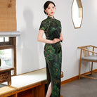Dark Green  Floral Qipao Dress | Peony