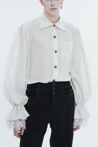 White Lapel Collar Puff Sleeved Lace Hem Men's Gothic Shirt