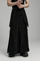 Black Lace-Up Ripped Eyelet Men's Punk Skirt