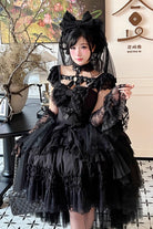 Black [Jewelry Love Story] Halterneck Ruffle Hanayome Bowknot Lace Gothic Lolita Dress