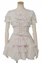 Sweet Short Sleeves Ruffled Bow Lace Jirai Kei Japanese Plus Size Lolita Dress 3 Colors