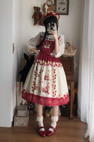 Red [Apple Basket] Sleeveless Printed Bow Sweet Lolita Jsk Dress
