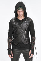 Black Zipper Faux Leather Men's Punk Waistcoat