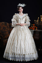Champagne Long Puff Sleeves Ruffled Cut-Out Mesh Classic Vintage Palace Lolita Victorian Dress