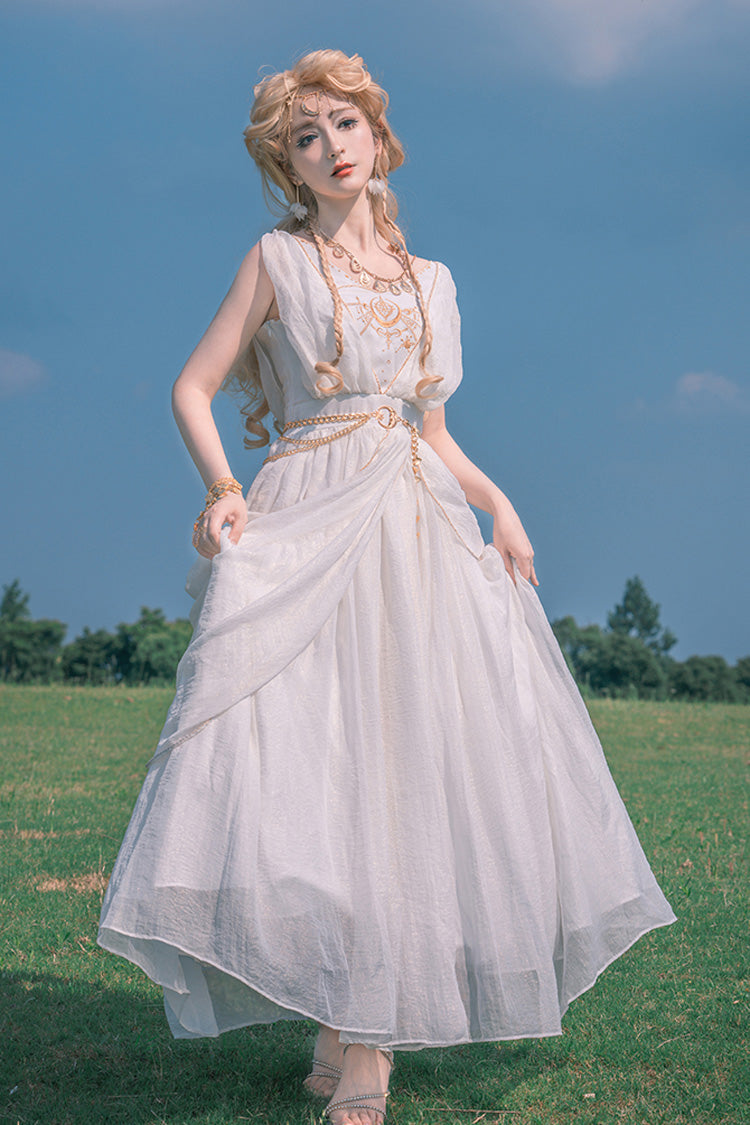 White [Ragnarok] Sleeveless Embroidery Sweet Elegant Lolita Jsk Dress