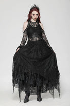 Black Off Shoulder Long Sleeves Women's Gothic Irregular Lace Dress Wedding Dress