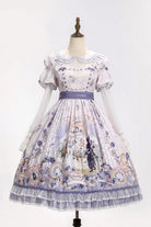Purple [Red Hare Tea Party] Lapel Collar Long Sleeves Printed Ruffled Lace Chiffon Sweet Elegant Lolita Dress
