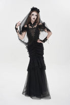 Black Off Shoulder Ruffled Cut-Out Lace Pleated Women's Gothic Dress
