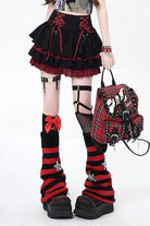 [Rebellious Period] Double-Layered Ruffle Lace-Up Gothic Japanese Lolita Skirt 3 Colors