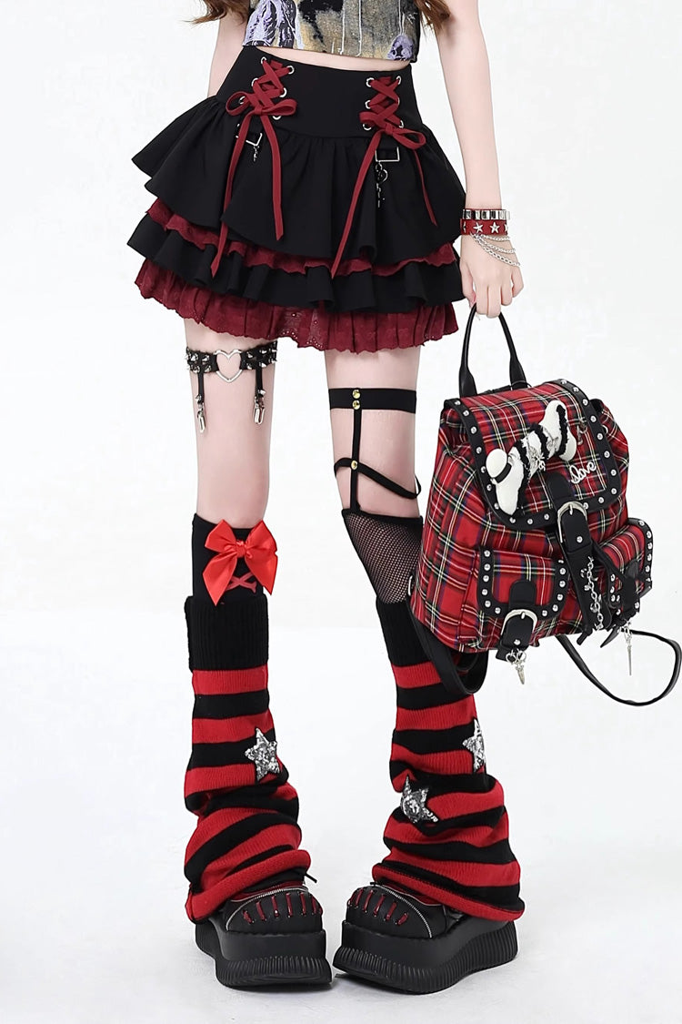[Rebellious Period] Double-Layered Ruffle Lace-Up Gothic Japanese Lolita Skirt 3 Colors