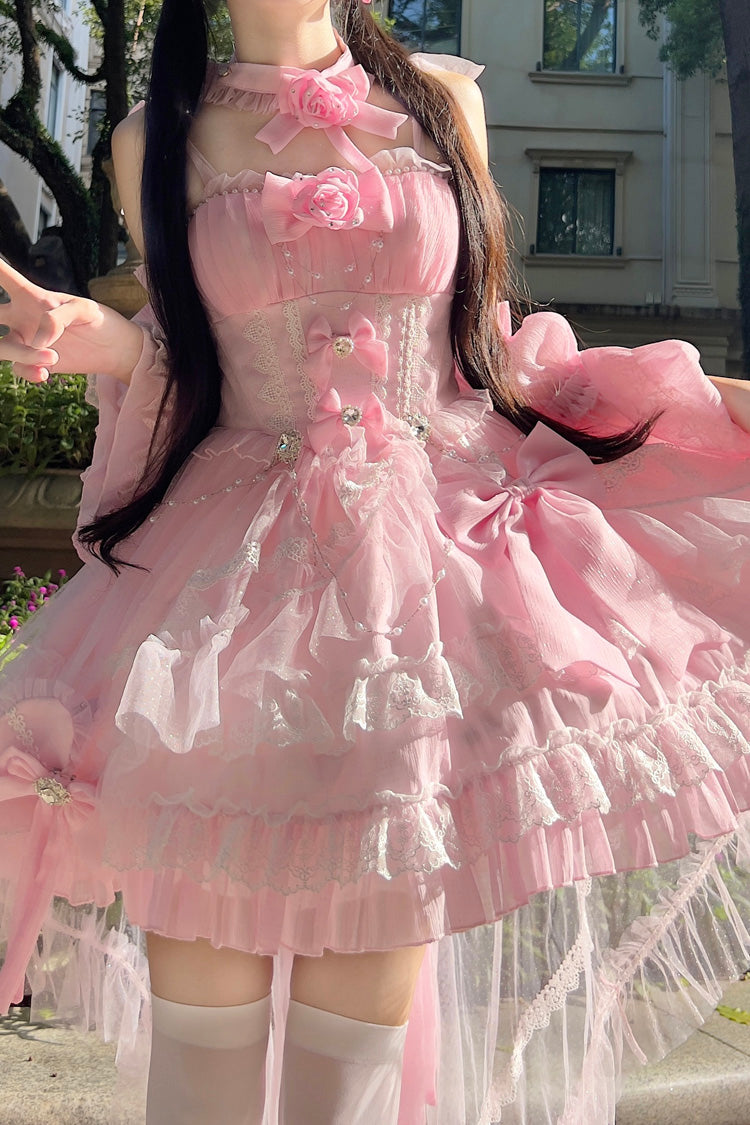 Galaxy Flower Language Multi-Layered Ruffle Bowknot Sweet Lolita Tube Top Dress 2 Colors
