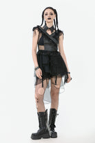 Black V Collar Sleeveless Multi-Layered Ruffled Sheer Mesh Women's Punk Dress