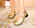 Bow and Low Heel Cross Band Lolita Leather Shoes