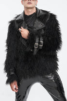 Black Lapel Collar Collar Faux Fur Men's Punk Jacket