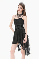 Black Embroidered Women's Gothic Royal Velvet Waist Cincher with Double Beaded Tassels