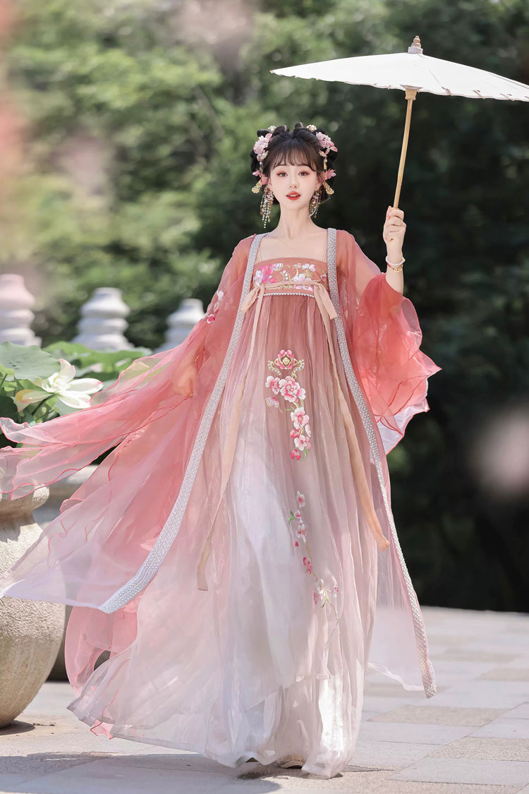 Pink Long Sleeves Embroidery Sweet Tang-style Hezi Hanfu Dress Full Set