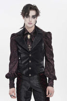 Black Lapel Collar Jacquard Lace Slim Men's Gothic Vest