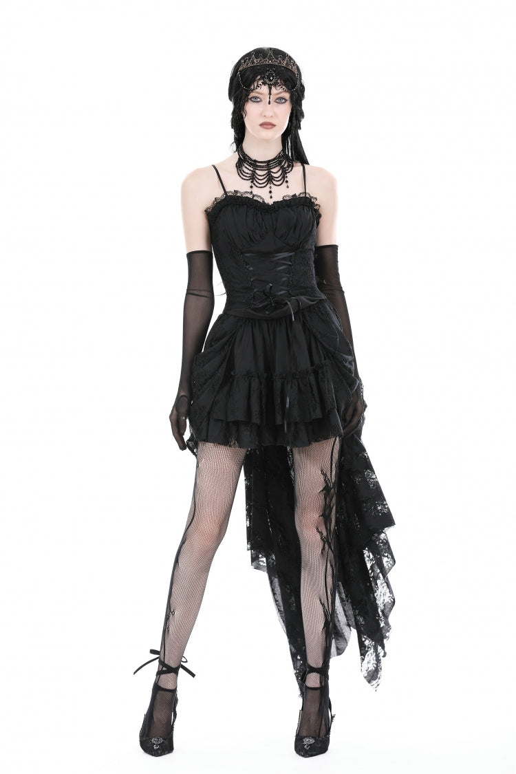 Black Ruffled Lace Splice Lace-Up Women's Gothic Overbust Corset