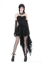 Black Ruffled Lace Splice Lace-Up Women's Gothic Overbust Corset