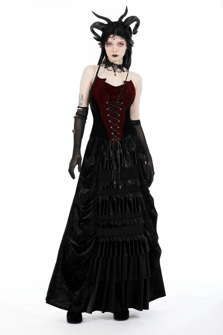 Red/Black Sleeveless Women's Gothic Bat Overbust Corset