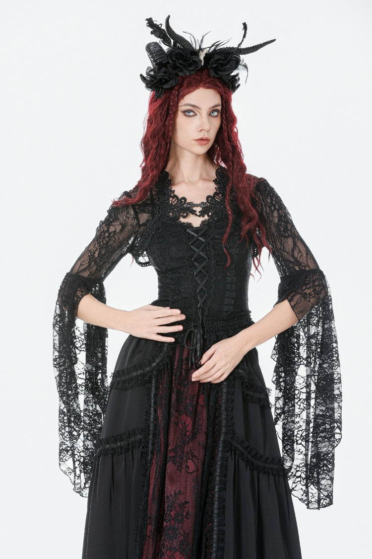 Black Women's Gothic Lace Flare Long Sleeve Crop Shrug
