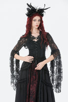 Black Women's Gothic Lace Flare Long Sleeve Crop Shrug
